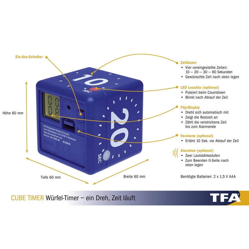 TFA CUBE Timer Digi W rfel-Timer, blau