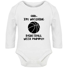 Hippowarehouse Shhh. I'm Watching Basketball with Mummy!! Baby Vest Bodysuit (Long Sleeve) Boys Girls White