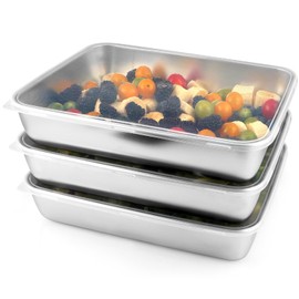 Sanbege 3 Pcs Stainless Steel Food Containers with Clear Lids, 12" x 9.6" Large Stackable Snack Storage Boxes, Deli Meat Keeper for Refrigerator or Picnic, BBQ Party