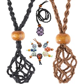 Crystal Necklace Holder, Necklaces Cage Cords for Crystals, Quartz Holder Necklace. Necklace Cord Empty Stone Holder, Pendant Necklace Cage Cord, DIY Bracelet Necklace Jewelry Making Rock Holder. (BLACK+BROWN(2PCS))