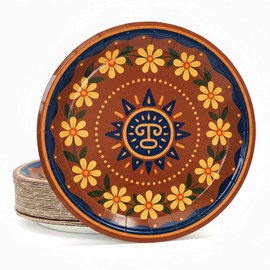 50 Pcs Platos De Barro Mexicanos Paper Plates – Terracotta-Style Mexican Disposable Plates – Fiesta Party Supplies for Baby Shower, Wedding, Cinco De Mayo, Barro Themed Decor (9in)