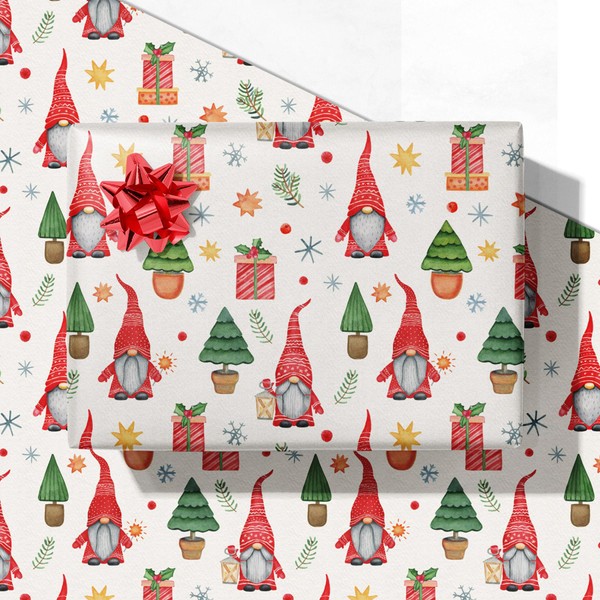 GIOLNIAY Christmas Gnome Wrapping Paper for Kids - Holiday Gift