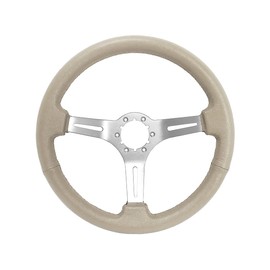 VSW S6 Steering Wheel, Tan Leather 6 Bolt Brushed Slotted 3-Spoke ST3014TAN