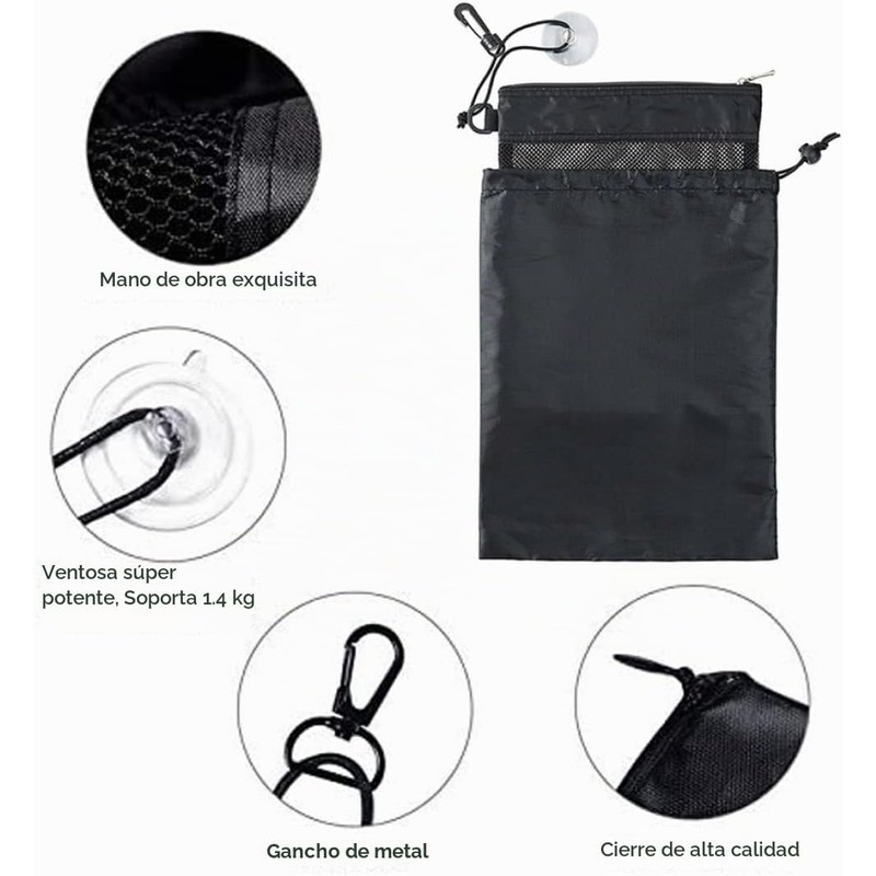 Bolsa de Ducha Portátil de Malla con Ventosa y Cremallera