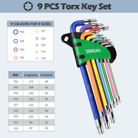 9Pcs Metric Hex Key Set,Star Allen Key Set with Color Coding and Torque Handle 2-4.6mm,T10-T50 Anti-Slip Long Ball End Hex Wrench Set, for Disassembly and Maintenance