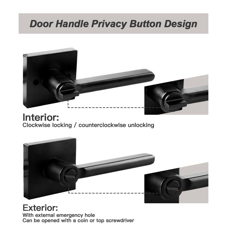 KAMOTA Privacy Door Levers, 3 Pack Matte Black Door Handles,