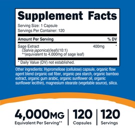 Nutricost Sage Extract (4,000mg Equivalent) 120 Capsules - Vegan, GMO-Free and Gluten-Free Supplement