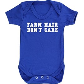 Hippowarehouse Farm Hair Don't Care Baby Vest Bodysuit (Short Sleeve) Boys Girls Royal Blue