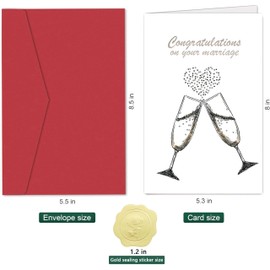ZyvSyldrin Wedding Card for Bride and Groom, Marriage Congratulations Card, Newly Weds, with Envelope and Gold Rose Seal, 5.5" x 8.5"