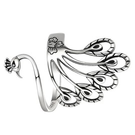 ABOOFAN Vintage Peacock Ring Sterling Silver Adjustable Women's Statement Ring Random Color