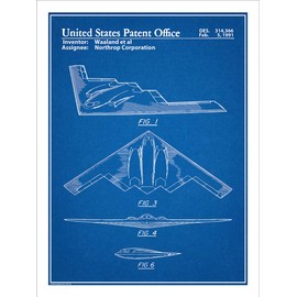 Studio 21 Graphix Northrop B-2 Spirit Stealth Bomber Patent Print Art Poster UNFRAMED Blueprint 18" X 24"