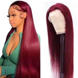 99j Burgundy Lace Front Wigs Human Hair 13x6 Lace Front Wigs Human Hair Pre Plucked 180% Density Straight Human Hair Wigs For Black Women Red Lace Front Wigs Human Hair Colored Wigs (34 Inch)