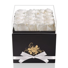 Perfectione Roses Luxury Preserved Roses in a Box, White Real Roses Valentines Day Gifts for Her, Birthday Gifts for Women, for Wife