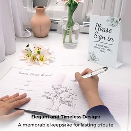 Funeral Guest Book Set Memorial Sign in Memory Book with Pen, Table Sign & Photo, Thoughtful Remembrance Keepsake for Funerals, Memorial Services, and Celebration of Life Events, Linen Cover, Beige