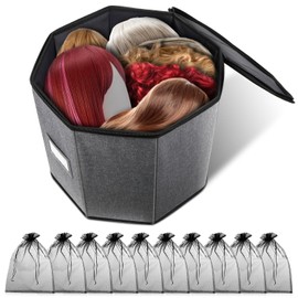 Lukeline - Caja de almacenamiento para pelucas, funda de viaje para pelucas, funda plegable para hombres y mujeres, organizador de hilos, bolsa de almacenamiento para clóset de cosméticos