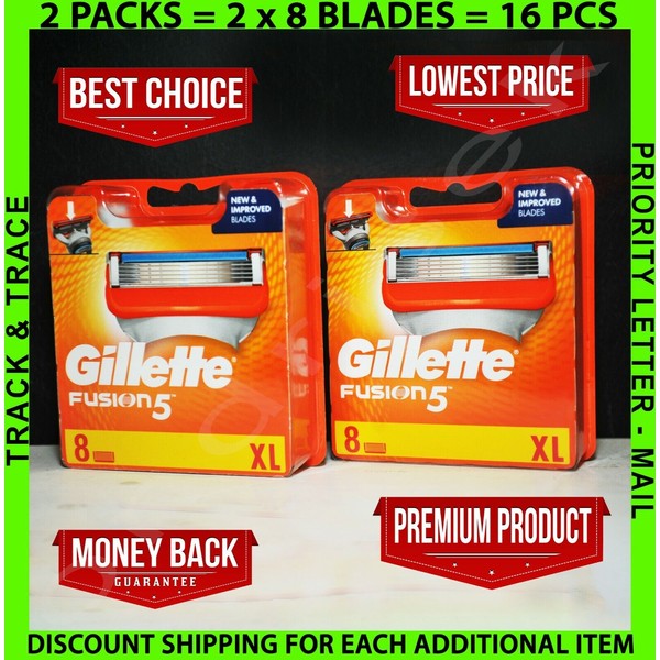 Gillette Fusion 5 Razor Blades 16 Refill Cartridges (2 x 8 Blades) BRAND NEW