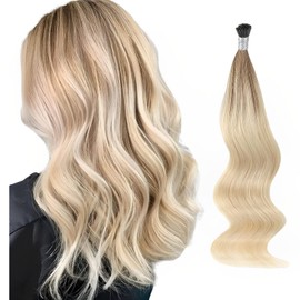 ABH AmazingBeauty Hair I Tip Hair Extensions Human Remy Hair 24 Inch I tip Ombre Ash Brown to Blonde Remy Pre Bonded Fusion Human Hair Extensions Balayage Invisible Straight 50strands 50 Grams