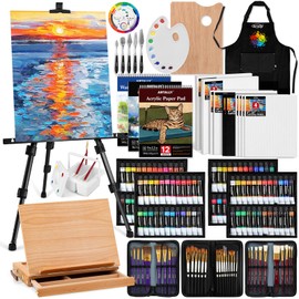 179Pcs Professional All-in-One Art Painting Kit with Aluminum & Beech Wood Easel,96 Acrylic, Watercolor & Oil Paint Set, Complete Art Supplies Painting Set for Adults, Artists, Beginners