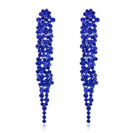 EVER FAITH Austrian Crystal Art Deco Statement Earring, Banquet Prom Long Chandelier Dangle Earrings for Woman Blue Blue-Tone