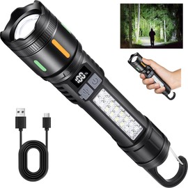 Ciwuzxs Rechargeable Led Flashlights High Lumens - 3000lm Super Bright Tactical Flashlight with Cob Sidelight and Hook, 5 Light Modes, Ipx6 Waterproof, for Camping, Repairs, and Home Emergencies