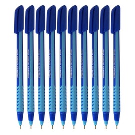TOPGRIP Ballpoint Pens, BLUE, Fine Point (0.7mm), Pack of 10, Perfect Triangular Grip, Smooth Ball Pens, Ideal for School Office Home Use, iZOFAX Black Ball Pen