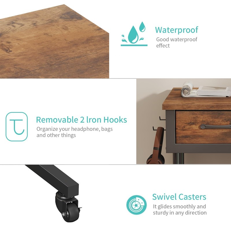 Rolling Standing Desk Adjustable Height with Drawers on Wheels, 40