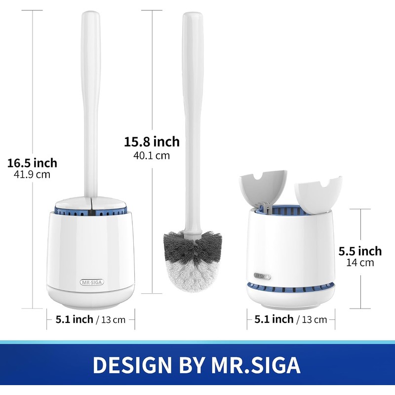 MR.SIGA Cepillo para Inodoro con Soporte, Mango Largo, Blanco, Paquete