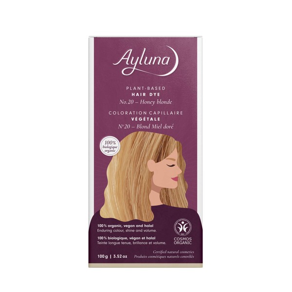 Ayluna Plant Hair Colour 20 Honey Blonde, Vegan Hair Colour with Henna, Indian Drap, Fenugreek & Chamomile, for a Long-Lasting Colouring, Shine & Volume, Ammonia Free, 100% Grey Hair Coverage, 10 g