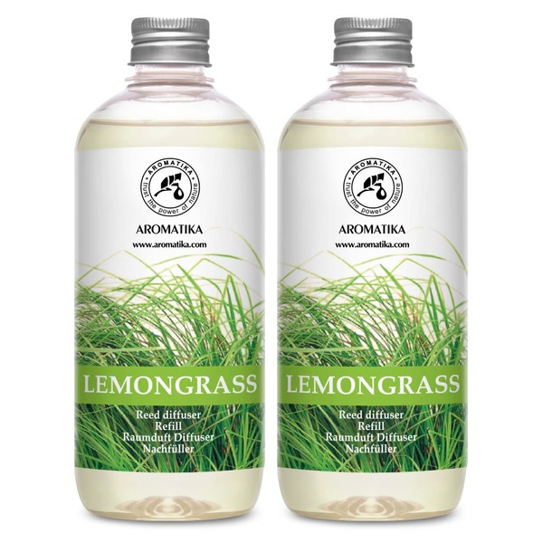 Lemongrass Diffuser Refill 34 Fl Oz (2x17 Fl Oz) - Fresh & Long Lasting Fragrance - Refill with Natural Essential Lemongrass Oil - for Aromatherapy - Spa - Home - Reed Diffuser Oil Refill Lemongrass