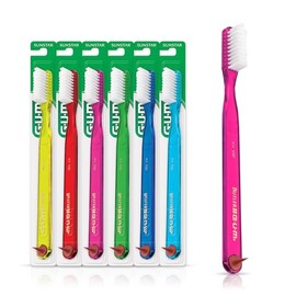 GUM Classic - cepillo para polvo de dientes suave, cabeza completa, incluye punta de goma, 1 unidad (paquete de 6)