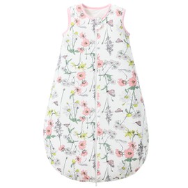 Duomiaomiao Baby Sleeping Bag 1.5 Tog, 100% Cotton Baby Wearable Blanket, Unisex Sleep Sack for 18-36 Months Girl Boy, Large Flower