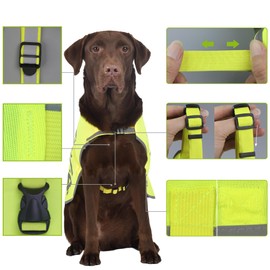 Yellow Reflective Dog Vest for 2XLarge Breeds, High Visibility Dog Safety Vest Harness with Removable Bell Keep Safe from Hunting, Training & Cars Accidents