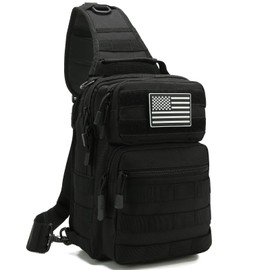 SXJWISHES EDC Sling Bag Tactical Shoulder Sling Bag Small Military Crossbody Pack Tactiacal Backpack Rover Chest Bag Pack (Black)