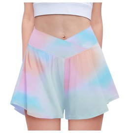 Zaclotre Girls Flowy Shorts with Spandex Liner V Crossover 2 in 1 Athletic Running Shorts with Pockets Kids Butterfly Skorts