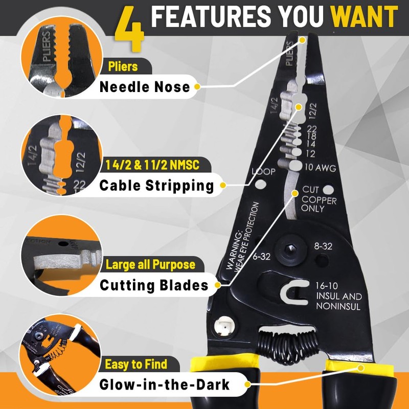 Rack-A-Tiers Croc's Needle Nose Wire Strippers AWG 10-22, Wire Crimper
