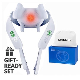 MASGRE Cordless Neck and Shoulder Massager with Heat – 6D Deep Kneading Electric Massage Pillow for Neck, Back, Legs, and Full Body Relaxation – Perfect for Home, Office, and Car – Mother’s Day Gift Idea:_2000mAhDual Battery+6D+Heating+Double Layer
