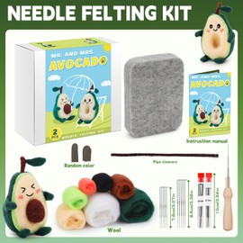 Needle Felting Kit, Avocado Needle Felting Kit Starter Kit, Wool Felting Beginner Kits Included Wool Roving, Instructions, Felting Needles for DIY Felting Starters