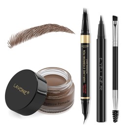 LAVONE Eyebrow Pen Makeup Kit, with 4 Tip Waterproof Curved Eyebrow Pen, Eyebrow Pomade, Eyeliner and Dual-ended Eyebrow Brush - 13 Dark Brown