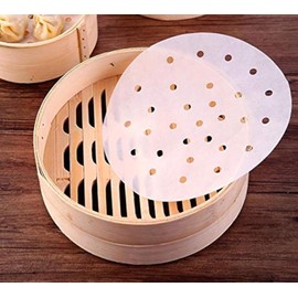 100pcs Air Fryer Liners, 10 inches Bamboo Steamer Liners, Premium Perforated Parchment Steaming Papers, Non-stick Steamer Mat Liner for Air Fryers Baking Cooking Oven