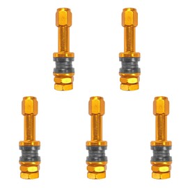 LHDOS 5PCS TR43E/VS43 Tubeless Metal Clamp-in Tire Valve Stems, Aluminum Alloy Valve Stems Mount for 0.453" Rim Hole on Standard Vehicle Tires (Gold)
