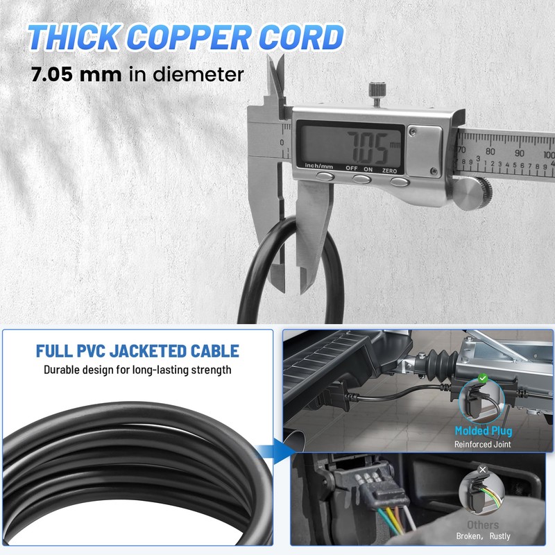 MECMO 4 Way Trailer End Connector Wire 30 Feet Jacketed