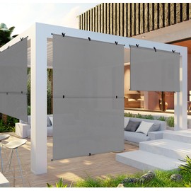 Coarbor 7'W x 12.5'H Sun Shades Outdoor Patio Foldable Shade Blinds for Deck Porch Balcony Backyard Light Light Grey