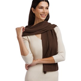 Fishers Finery Women's Cashmere Cable Knitted Scarf; Warm Winter Fashion Wrap Scarf Including Gift Box (Brown)