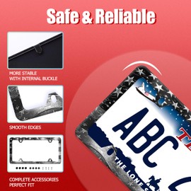 Retro American Flag License Plate Frame Black Grey USA Flag License Plate Frames Funny Auto Accessory Stainless Steel Patriotic License Plate Decoration for Men Women 12.2 X 6.3 Inch