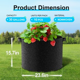 Land Guard 10-Pack Black 30 Gallon Nonwoven Fabric Grow Bags, 300G Thickened Planting Bags with Handles for Outdoor Plants