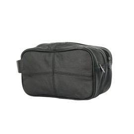 LORENZ - Miami Large Leather Wash Bag Toiletry Case (Black)