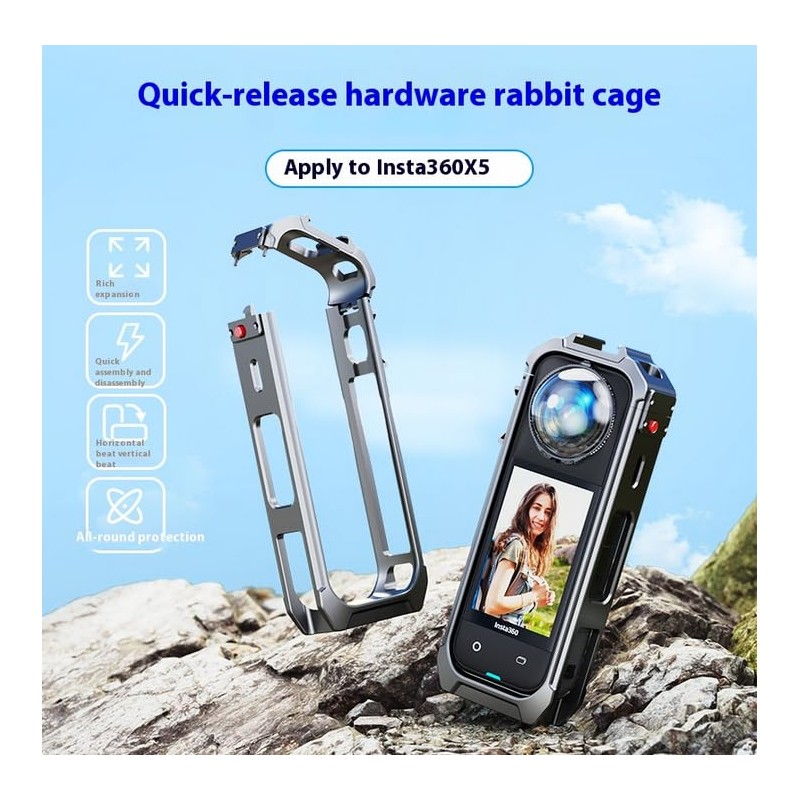 Insta 360 X5 Action Camera Cage Aluminum Alloy Frame Anti-Slip
