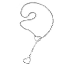 Necklace Women's Slip Chain, Heart Slip Chain Necklace, Women's Necklace Heart, Heart Chain Heart Slip Chain, Adjustable Chain Heart Necklace Slip Chain for Any Occasion (Silver), Stainless Steel, No