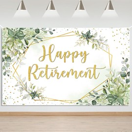 Mocsicka Happy Retirement Backdrop Eucalyptus Leaves Retirement Party Decorations Sage Green Greenery Congrats Retirement Photo Booth Prop (7x5ft)