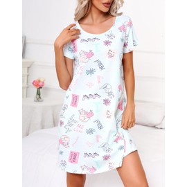 Amoy madrola Mujer Mezcla De Algodón Floral Camisón casual noches xtsy108, Gato azul, S